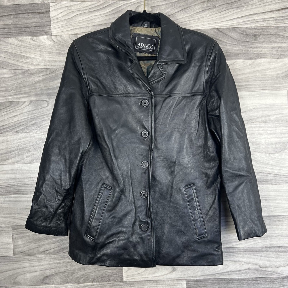 Adler Collection Genuine‎ Leather Jacket Womens Size L Black Coat Cold Weather